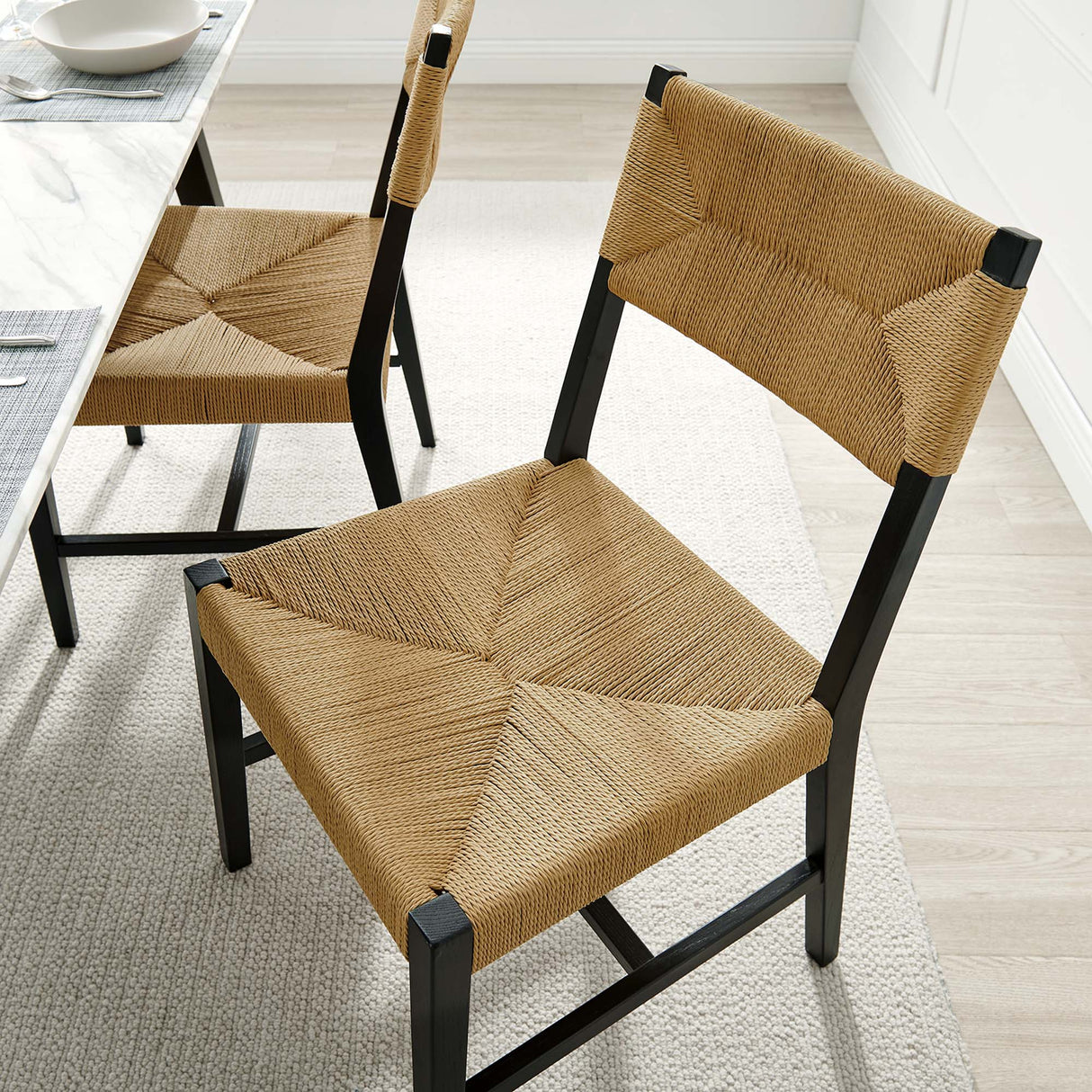 Bodie Wood Dining Chair - Coastal Modern & Woven Paper Rope Seat