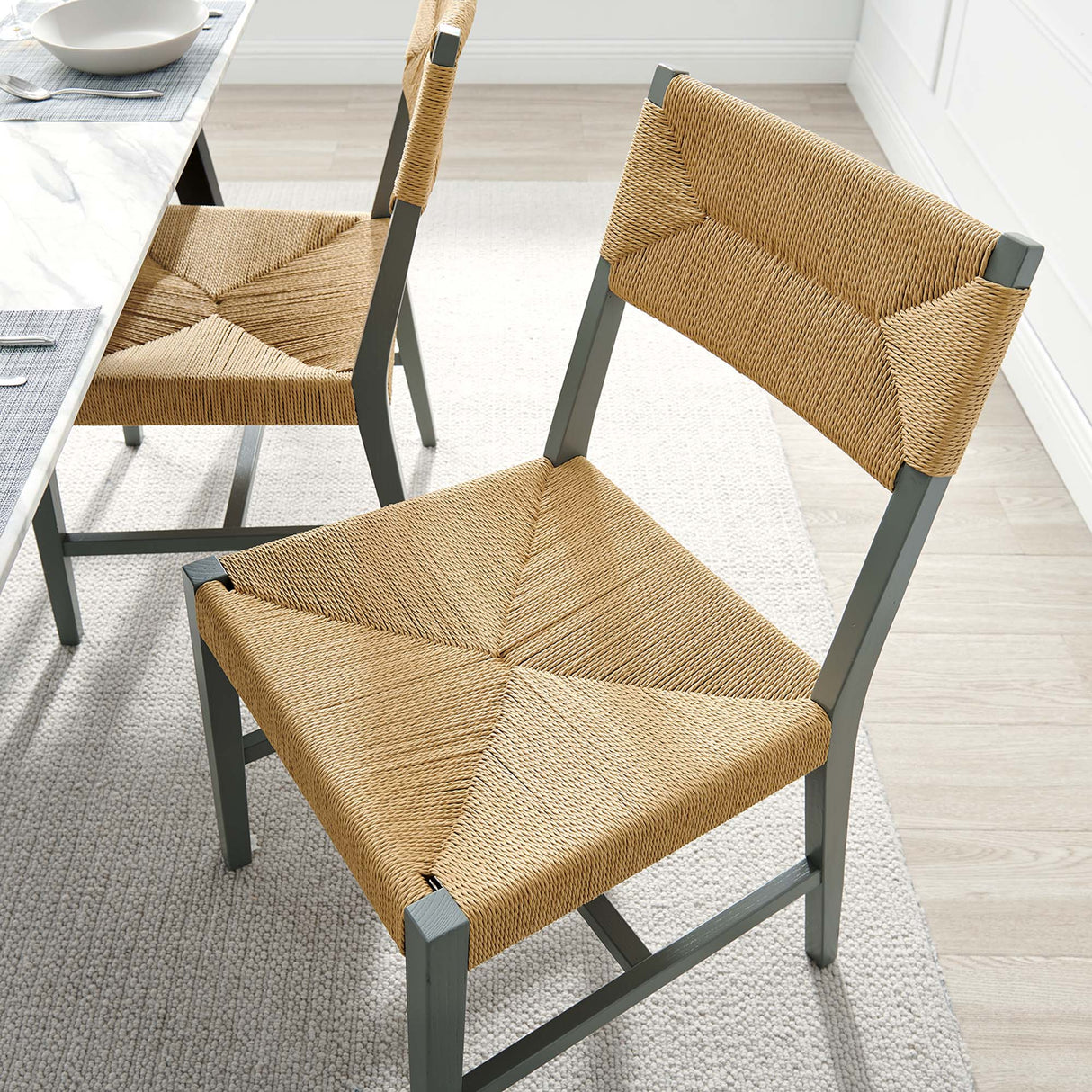 Bodie Wood Dining Chair - Coastal Modern & Woven Paper Rope Seat