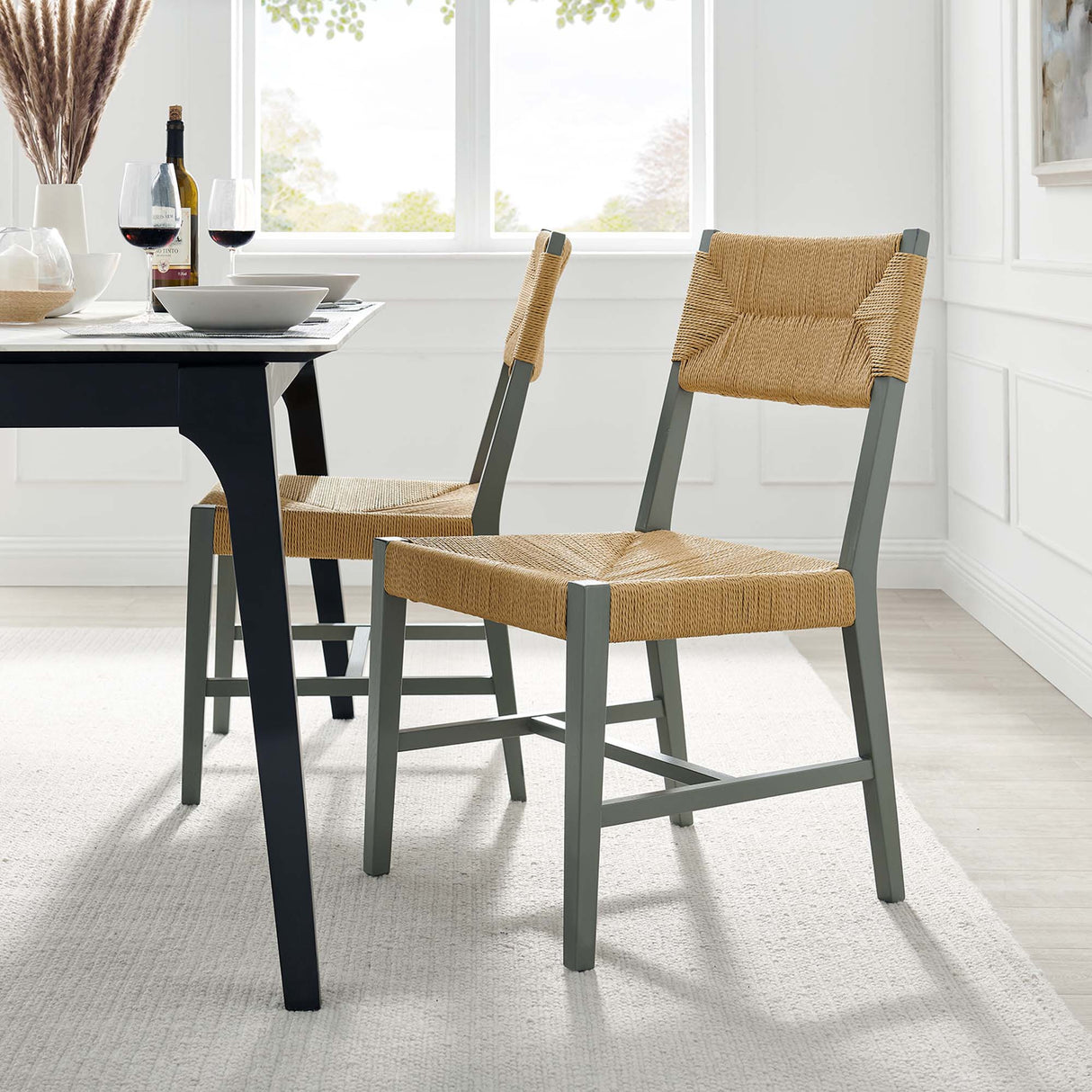 Bodie Wood Dining Chair - Coastal Modern & Woven Paper Rope Seat