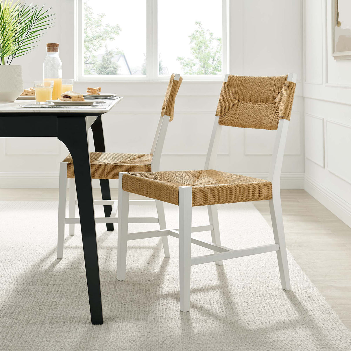 Bodie Wood Dining Chair - Coastal Modern & Woven Paper Rope Seat