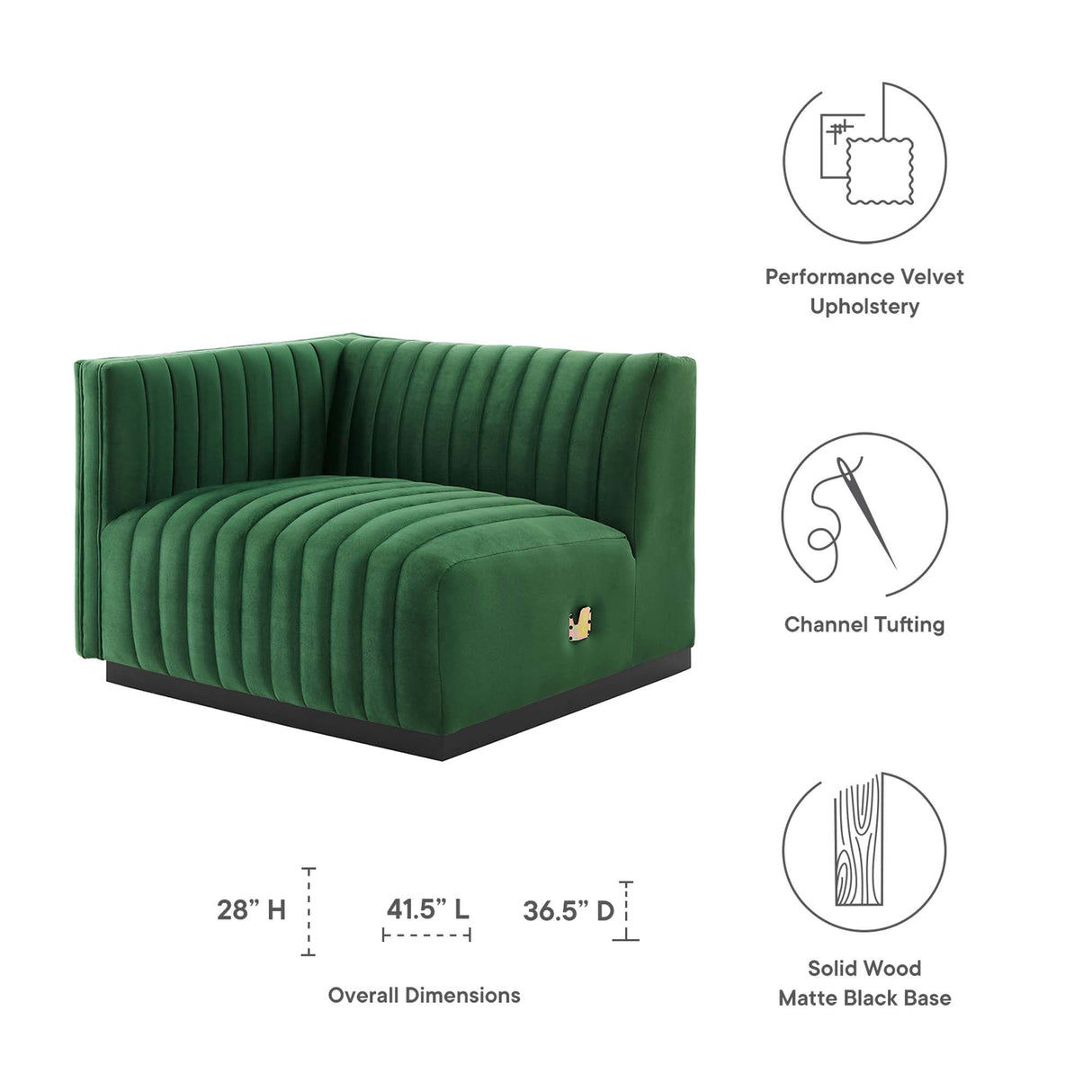 Conjure Channel Tufted Performance Velvet Left-Arm Chair - Modern Glam & Stain-Resistant