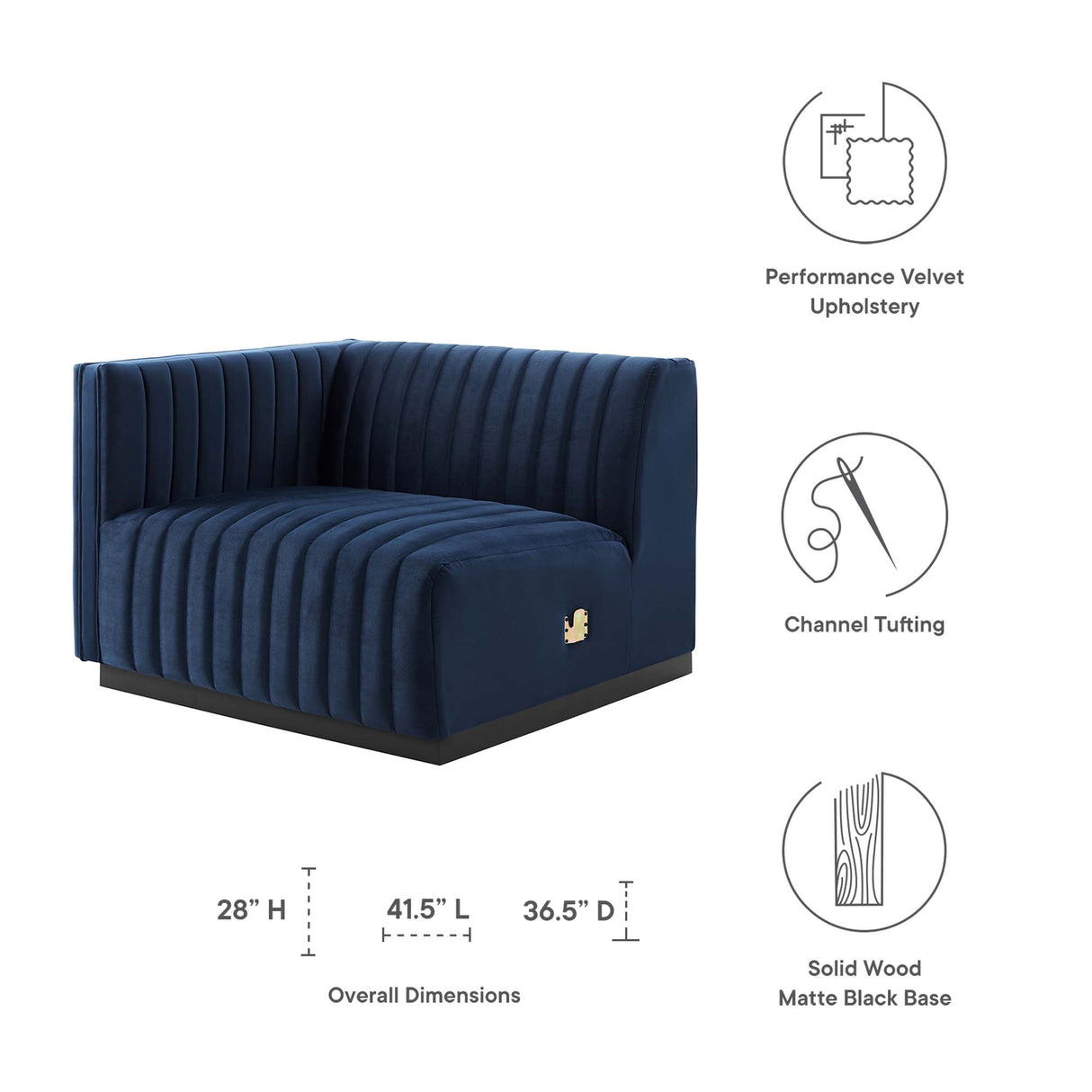 Conjure Channel Tufted Performance Velvet Left-Arm Chair - Modern Glam & Stain-Resistant