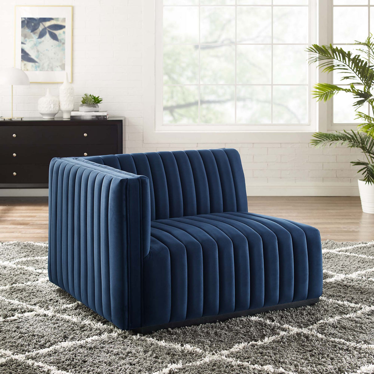 Conjure Channel Tufted Performance Velvet Left-Arm Chair - Modern Glam & Stain-Resistant