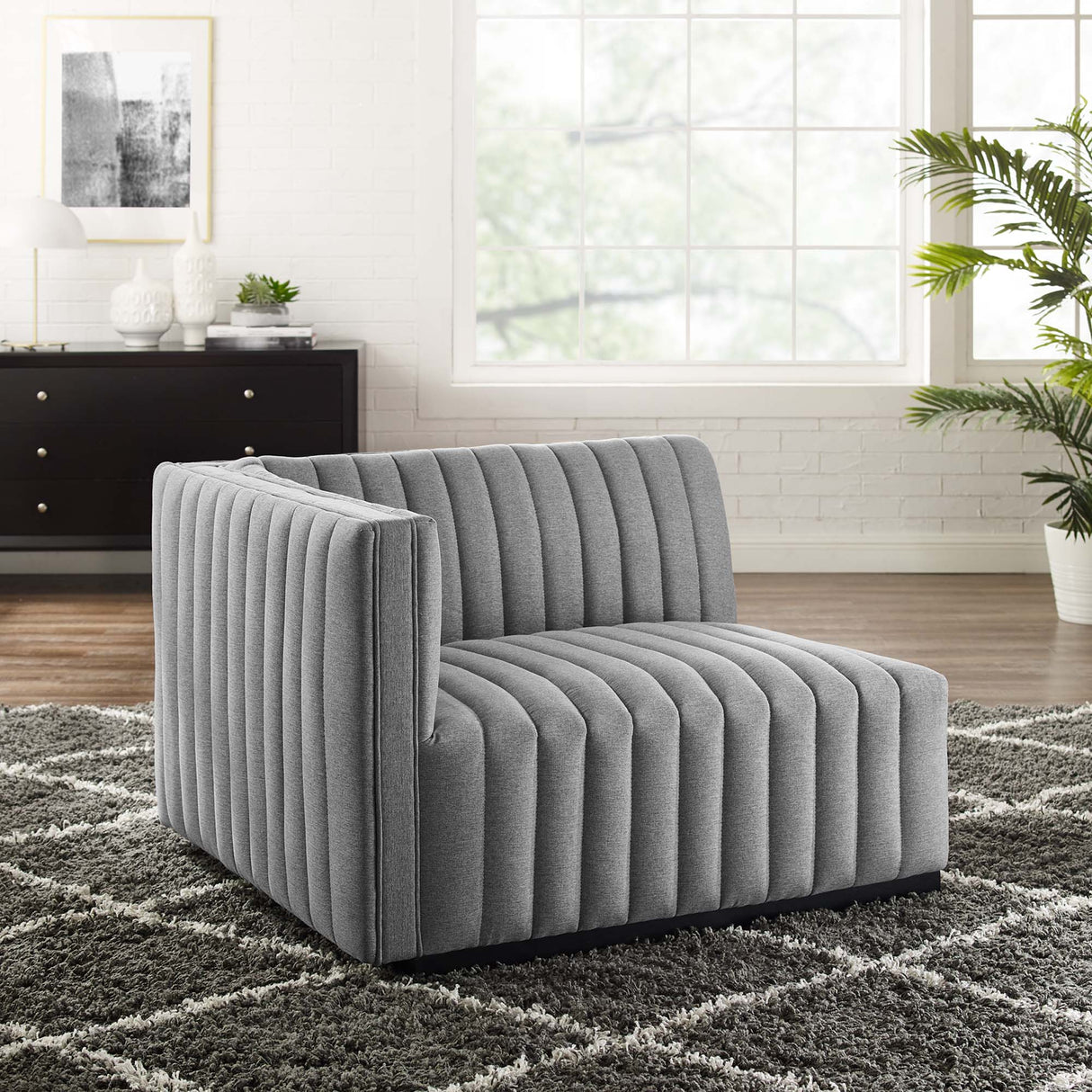 Conjure Channel Tufted Upholstered Fabric Left-Arm Chair - Modern Glam & Modular Seating
