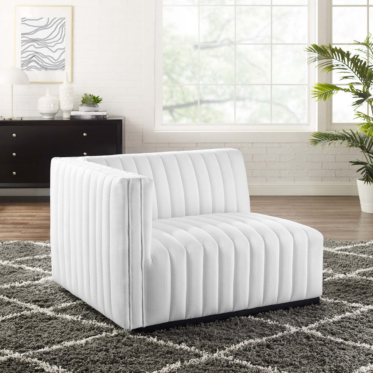 Conjure Channel Tufted Upholstered Fabric Left-Arm Chair - Modern Glam & Modular Seating