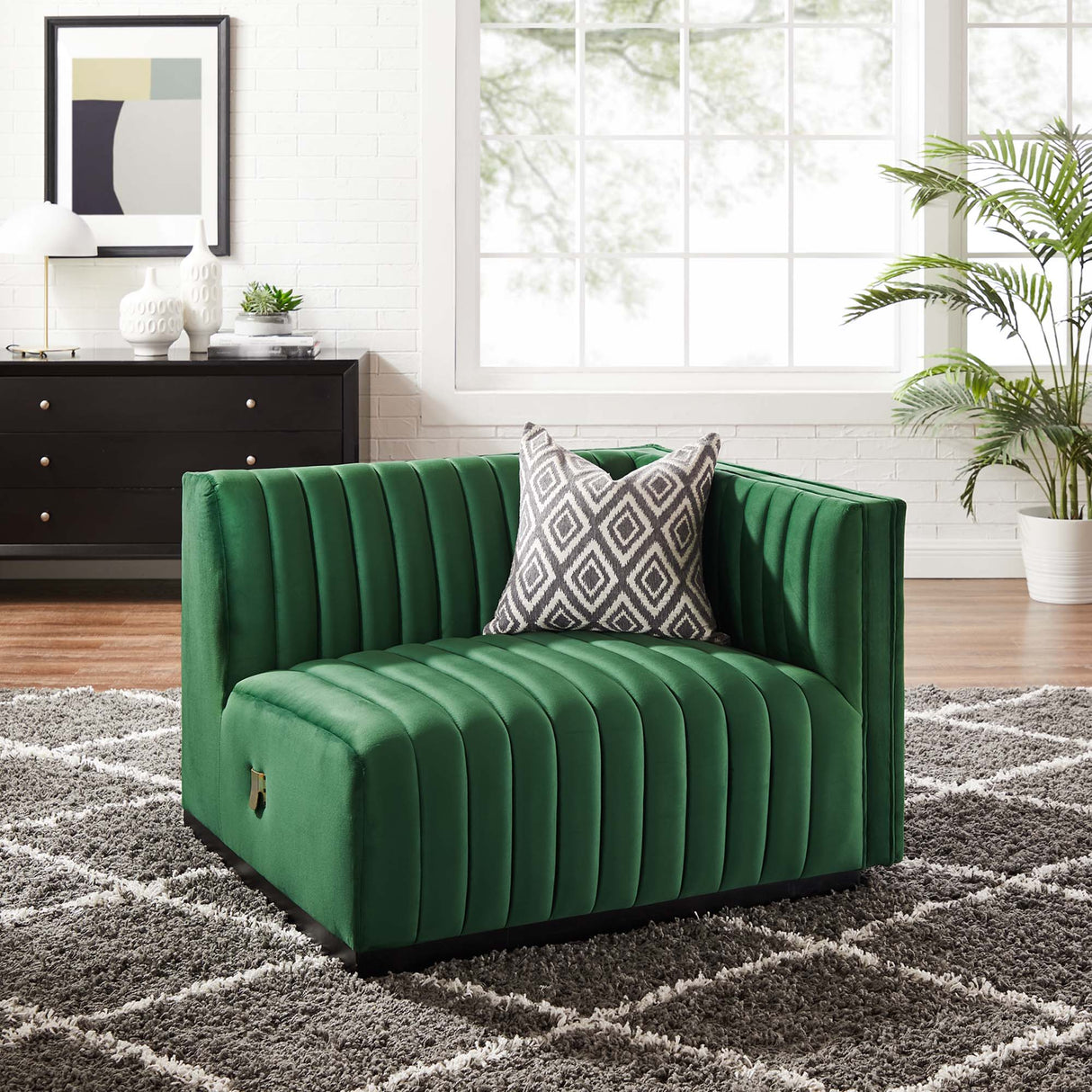 Conjure Channel Tufted Performance Velvet Right-Arm Chair - Modern Glam & Stain-Resistant