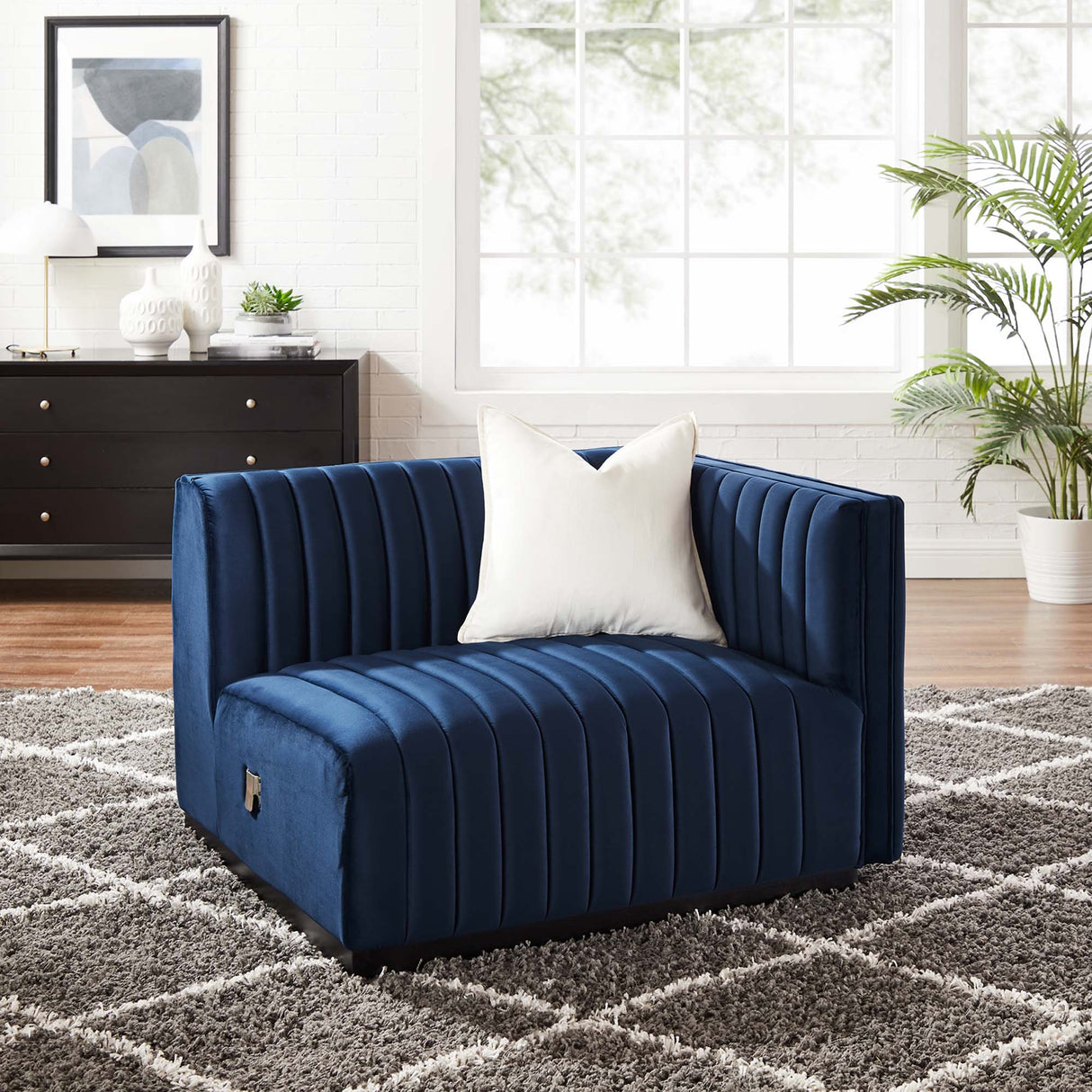 Conjure Channel Tufted Performance Velvet Right-Arm Chair - Modern Glam & Stain-Resistant