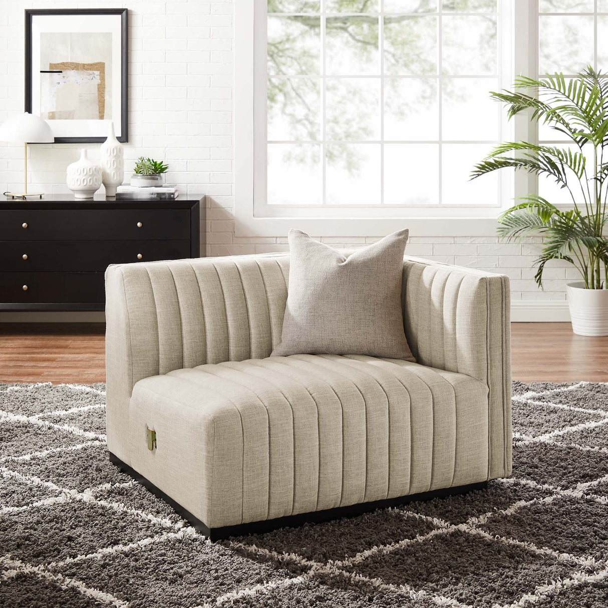 Conjure Channel Tufted Upholstered Fabric Right-Arm Chair - Modern Glam & Modular Sectional Seating