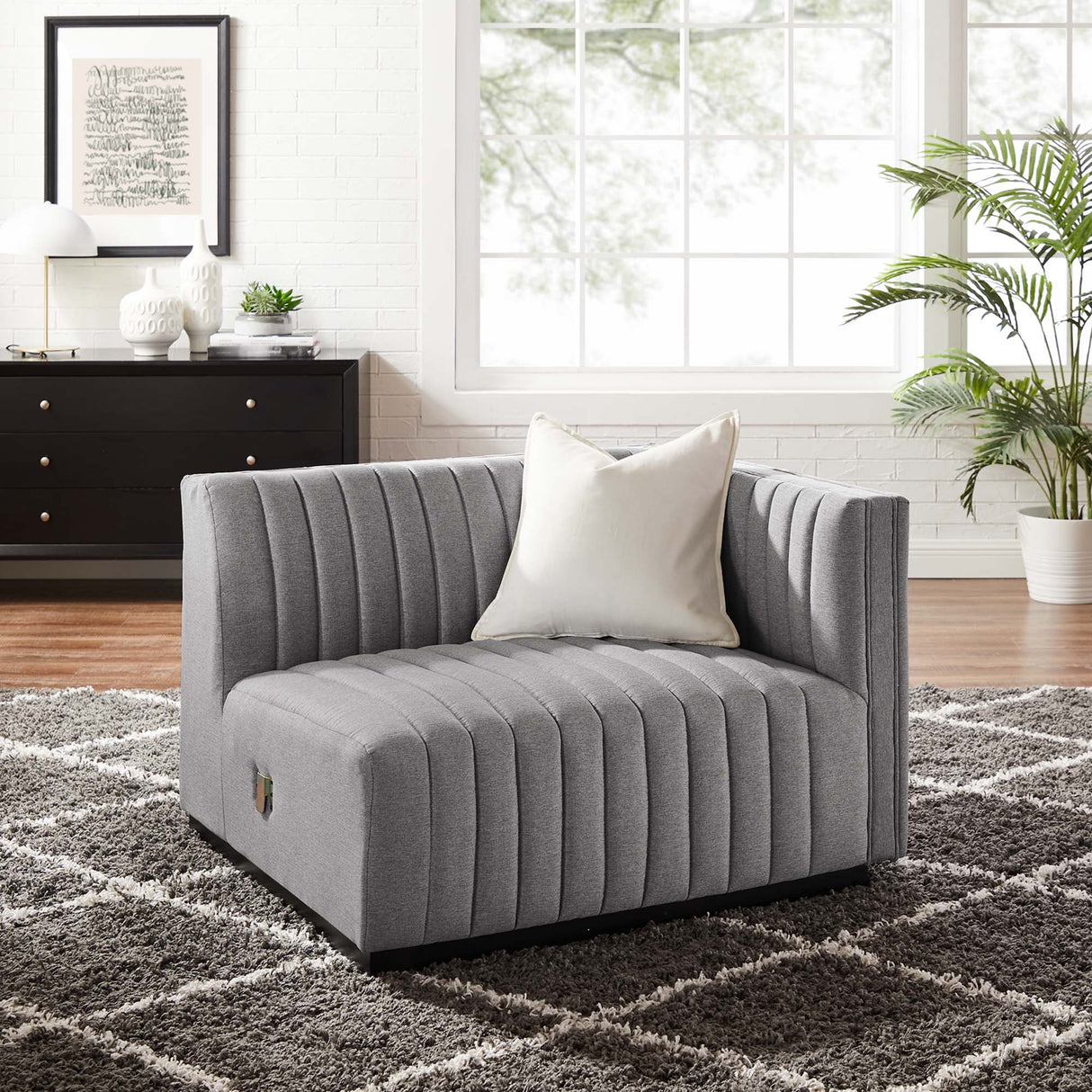 Conjure Channel Tufted Upholstered Fabric Right-Arm Chair - Modern Glam & Modular Sectional Seating