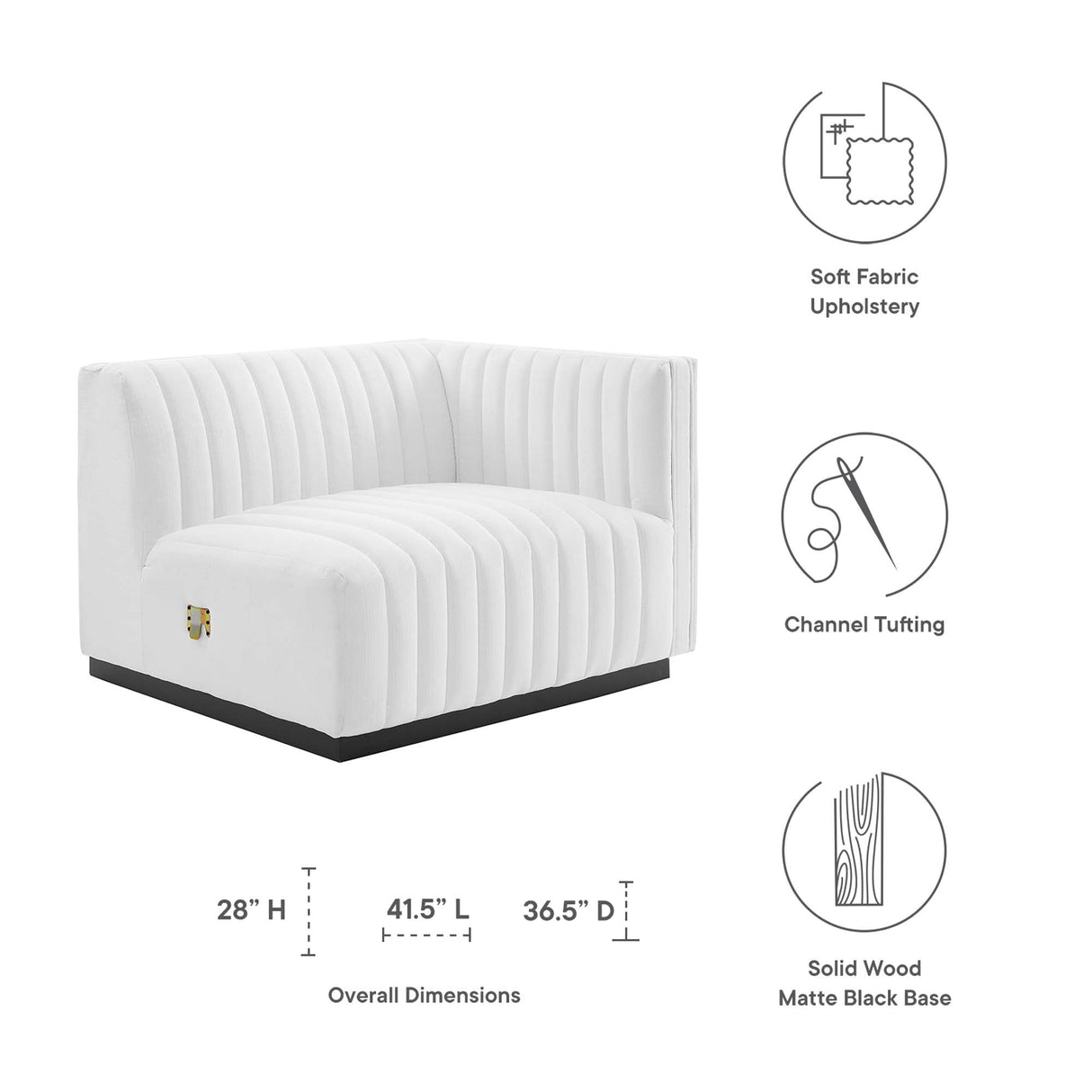 Conjure Channel Tufted Upholstered Fabric Right-Arm Chair - Modern Glam & Modular Sectional Seating