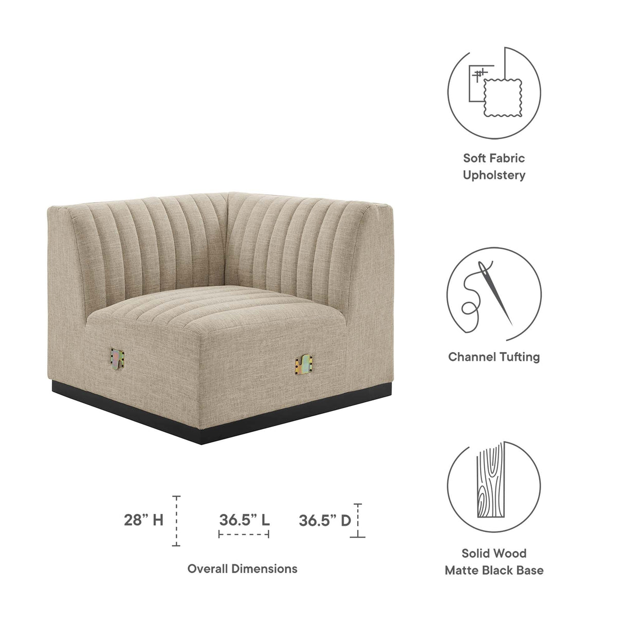 Conjure Channel Tufted Upholstered Fabric Left Corner Chair - Modern Glam & Modular Versatility