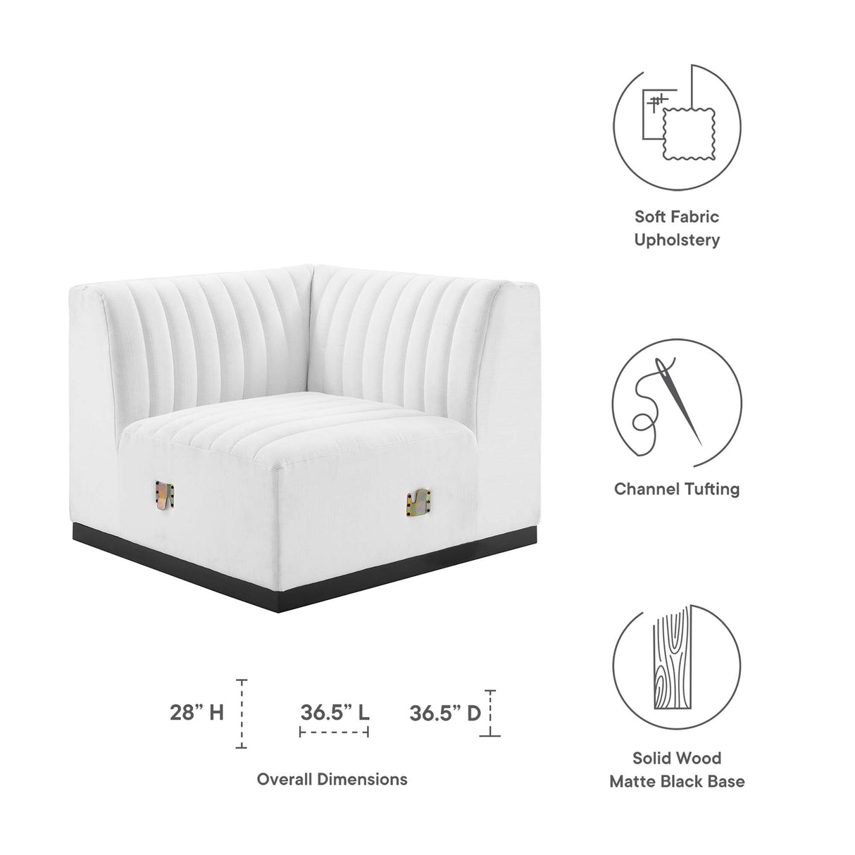 Conjure Channel Tufted Upholstered Fabric Left Corner Chair - Modern Glam & Modular Versatility