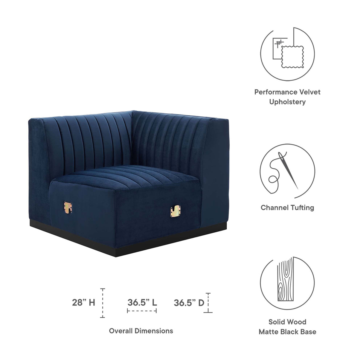 Conjure Channel Tufted Performance Velvet Right Corner Chair - Glam Deco & Modular Sectional Piece