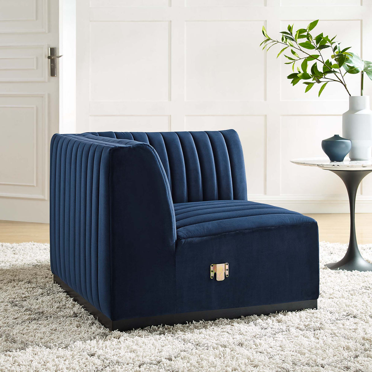 Conjure Channel Tufted Performance Velvet Right Corner Chair - Glam Deco & Modular Sectional Piece