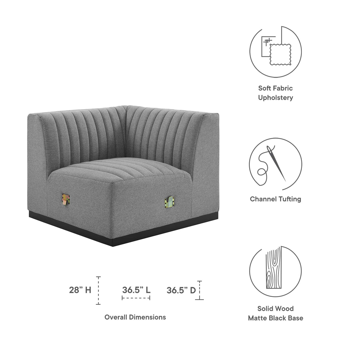 Conjure Channel Tufted Upholstered Fabric Right Corner Chair - Modern Glam & Modular Versatility