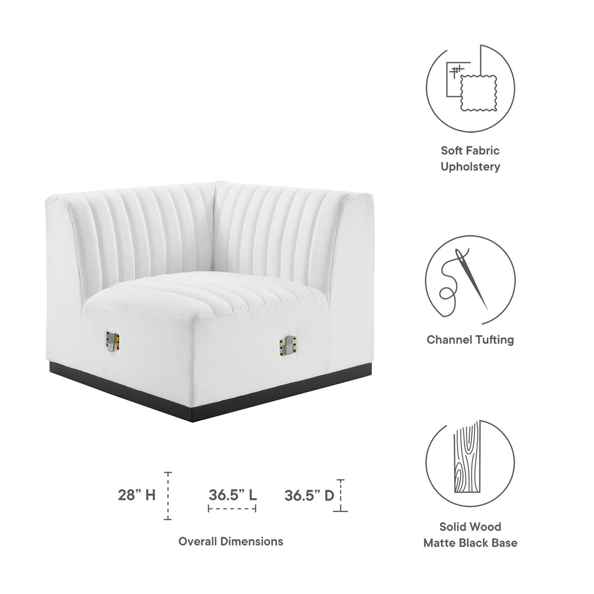 Conjure Channel Tufted Upholstered Fabric Right Corner Chair - Modern Glam & Modular Versatility