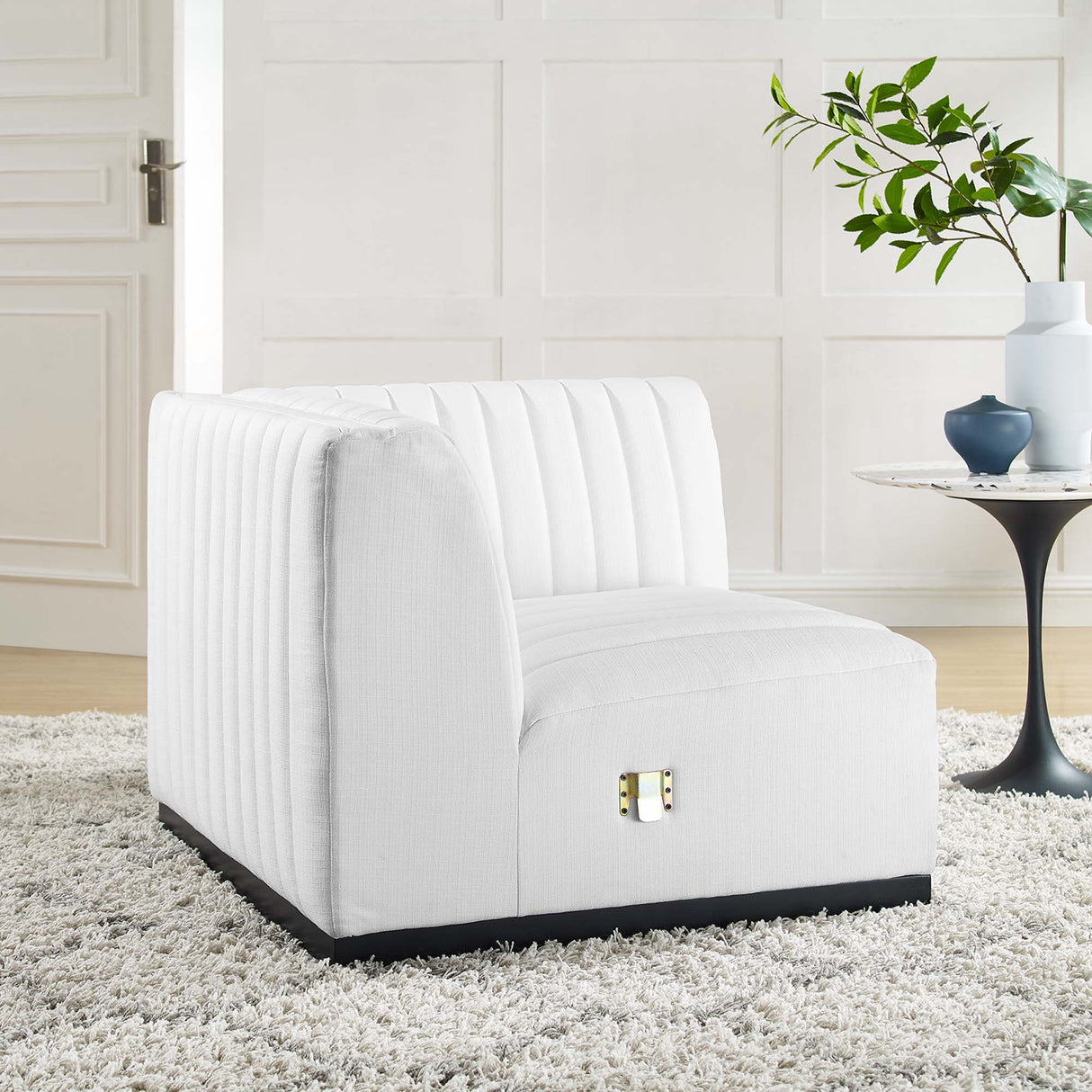 Conjure Channel Tufted Upholstered Fabric Right Corner Chair - Modern Glam & Modular Versatility
