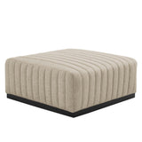 Conjure Channel Tufted Upholstered Fabric Ottoman - Modern Glam & Vertical Piping Accent
