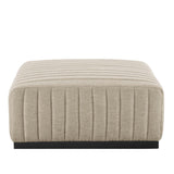 Conjure Channel Tufted Upholstered Fabric Ottoman - Modern Glam & Vertical Piping Accent