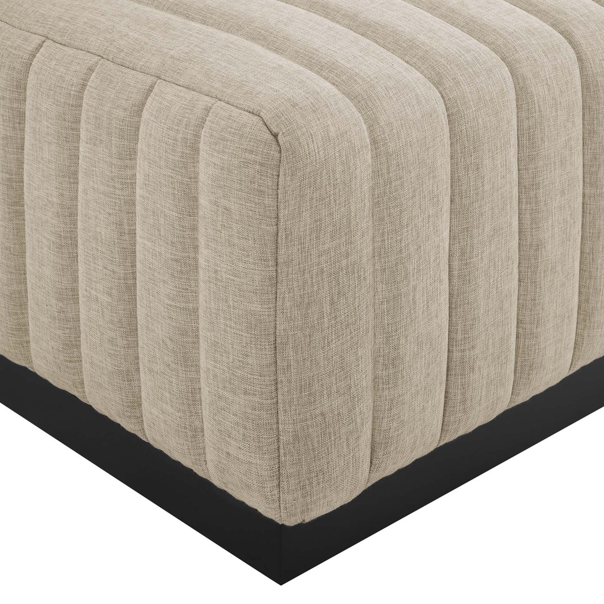 Conjure Channel Tufted Upholstered Fabric Ottoman - Modern Glam & Vertical Piping Accent