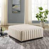 Conjure Channel Tufted Upholstered Fabric Ottoman - Modern Glam & Vertical Piping Accent