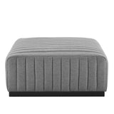 Conjure Channel Tufted Upholstered Fabric Ottoman - Modern Glam & Vertical Piping Accent