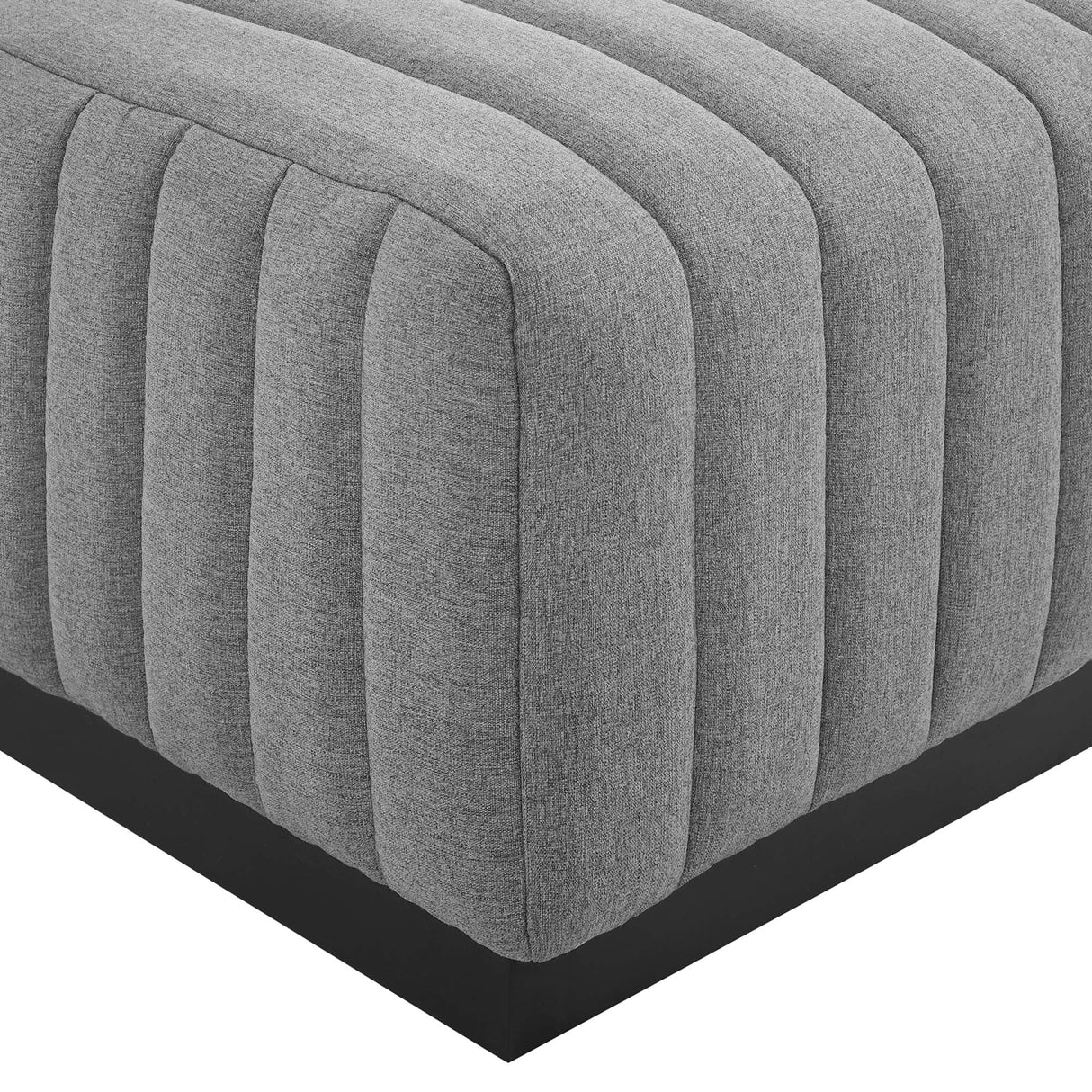 Conjure Channel Tufted Upholstered Fabric Ottoman - Modern Glam & Vertical Piping Accent