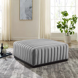 Conjure Channel Tufted Upholstered Fabric Ottoman - Modern Glam & Vertical Piping Accent