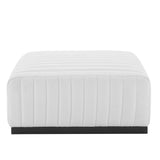 Conjure Channel Tufted Upholstered Fabric Ottoman - Modern Glam & Vertical Piping Accent