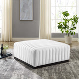 Conjure Channel Tufted Upholstered Fabric Ottoman - Modern Glam & Vertical Piping Accent