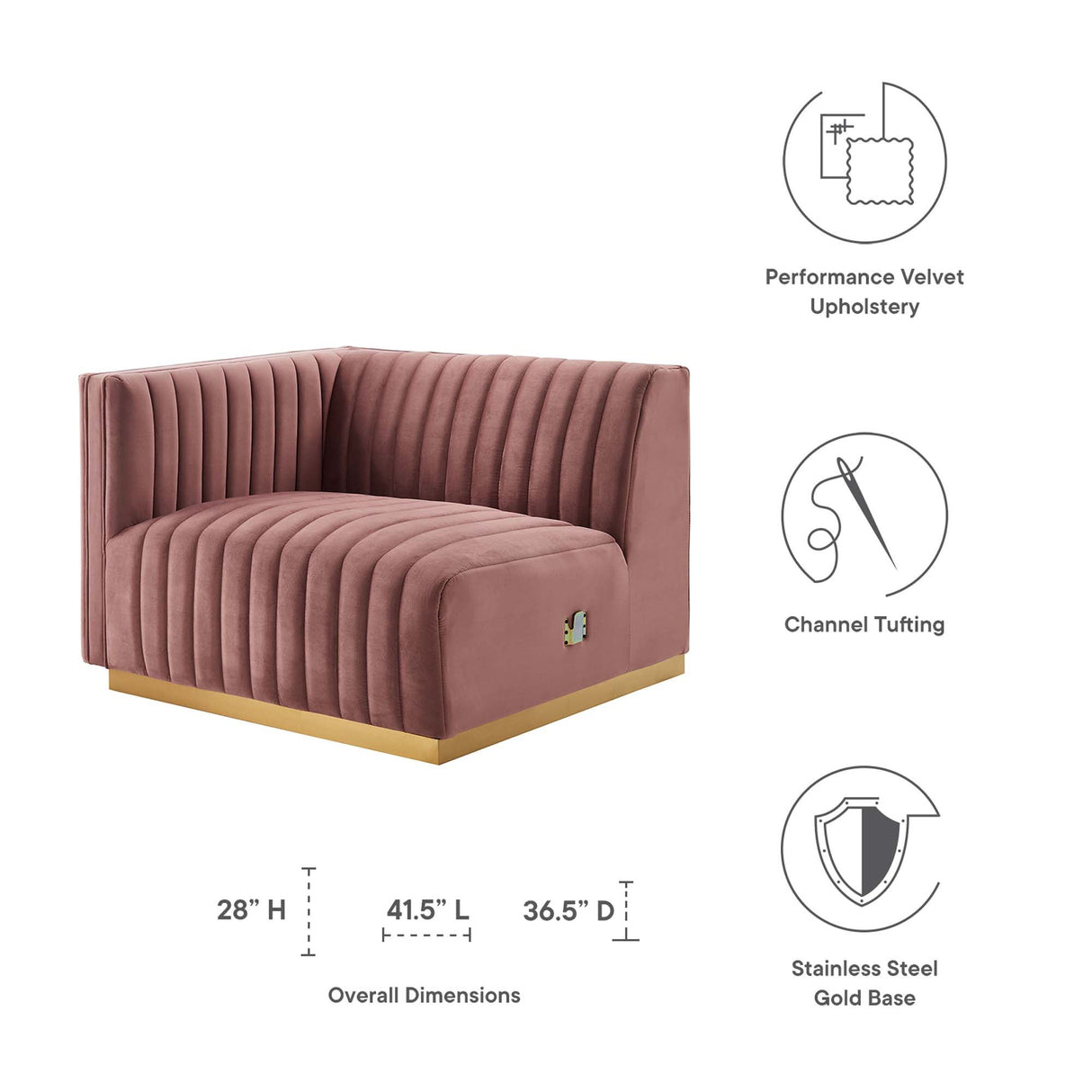 Conjure Channel Tufted Performance Velvet Left-Arm Chair - Glam Deco & Modular Seating