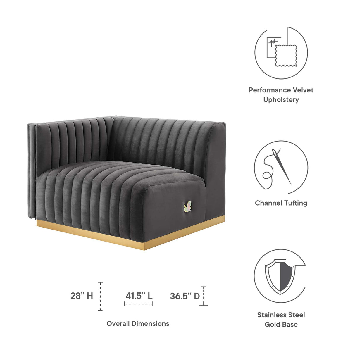 Conjure Channel Tufted Performance Velvet Left-Arm Chair - Glam Deco & Modular Seating