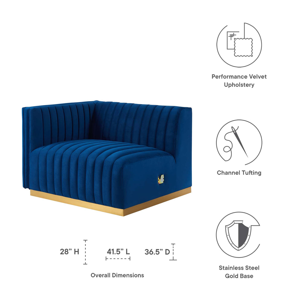 Conjure Channel Tufted Performance Velvet Left-Arm Chair - Glam Deco & Modular Seating
