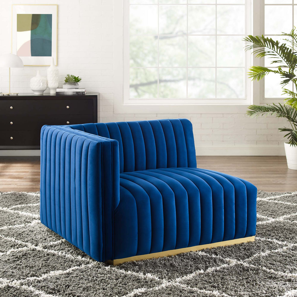Conjure Channel Tufted Performance Velvet Left-Arm Chair - Glam Deco & Modular Seating