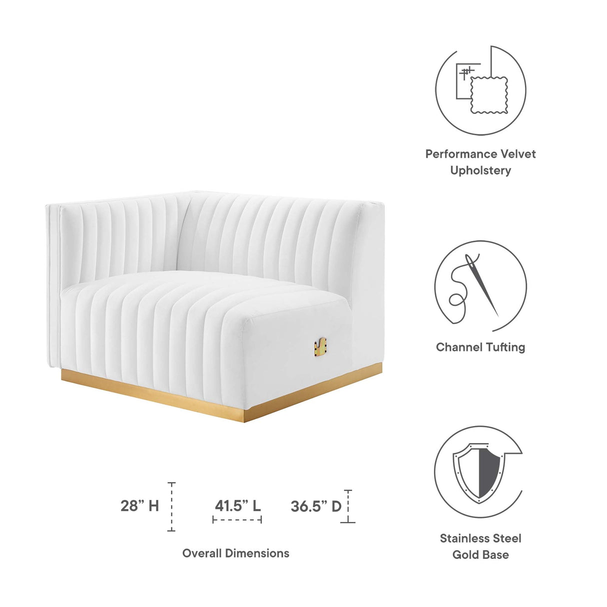 Conjure Channel Tufted Performance Velvet Left-Arm Chair - Glam Deco & Modular Seating