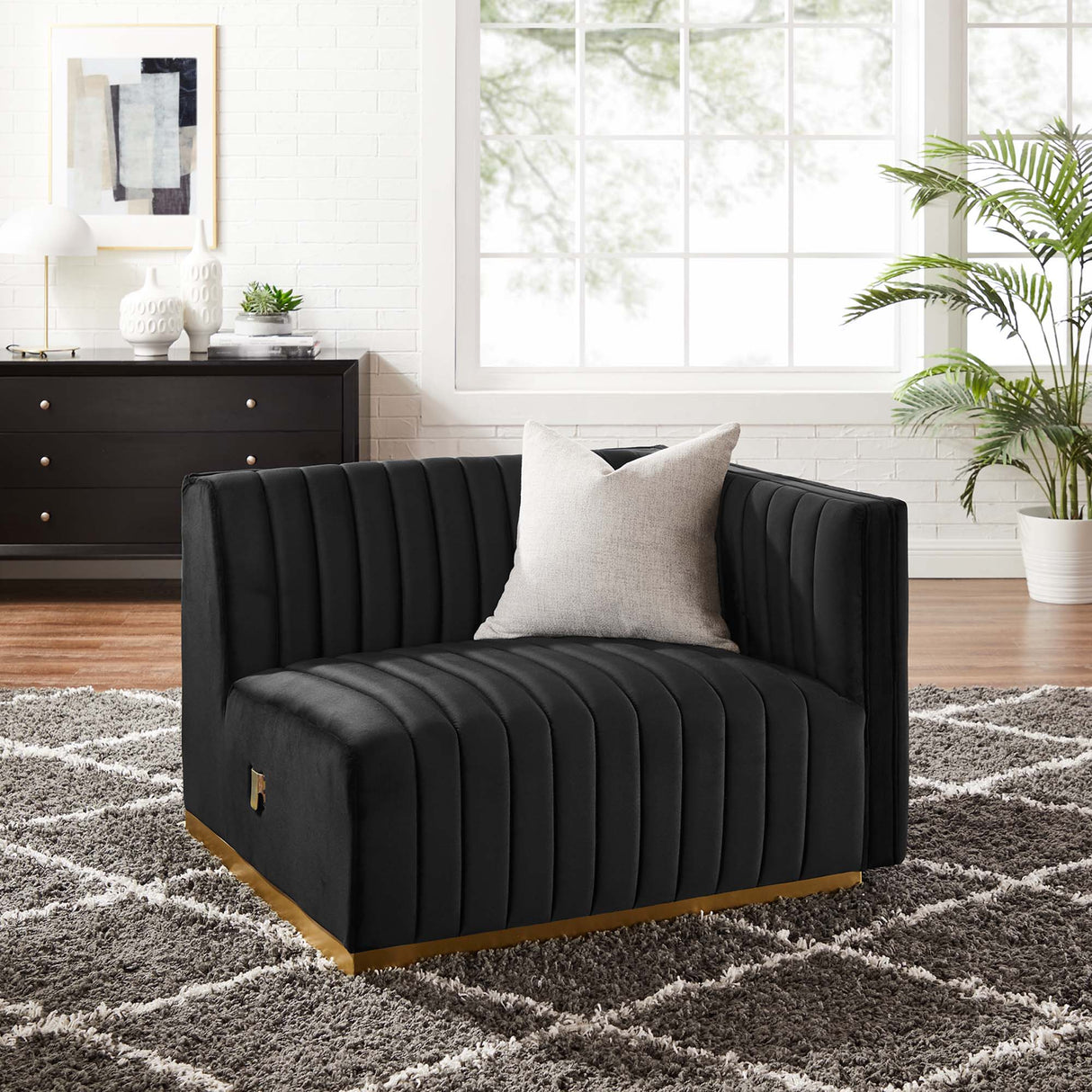Conjure Channel Tufted Performance Velvet Right-Arm Chair - Modern Glam & Stain-Resistant Modular Seating