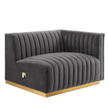 Conjure Channel Tufted Performance Velvet Right-Arm Chair - Modern Glam & Stain-Resistant Modular Seating
