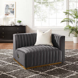 Conjure Channel Tufted Performance Velvet Right-Arm Chair - Modern Glam & Stain-Resistant Modular Seating