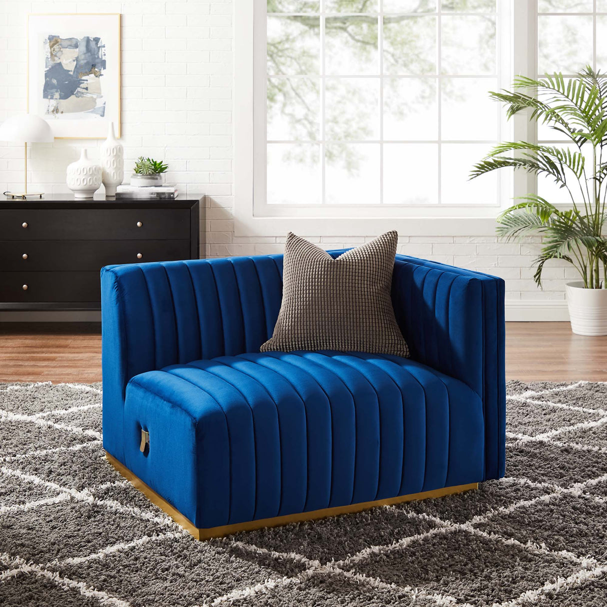 Conjure Channel Tufted Performance Velvet Right-Arm Chair - Modern Glam & Stain-Resistant Modular Seating