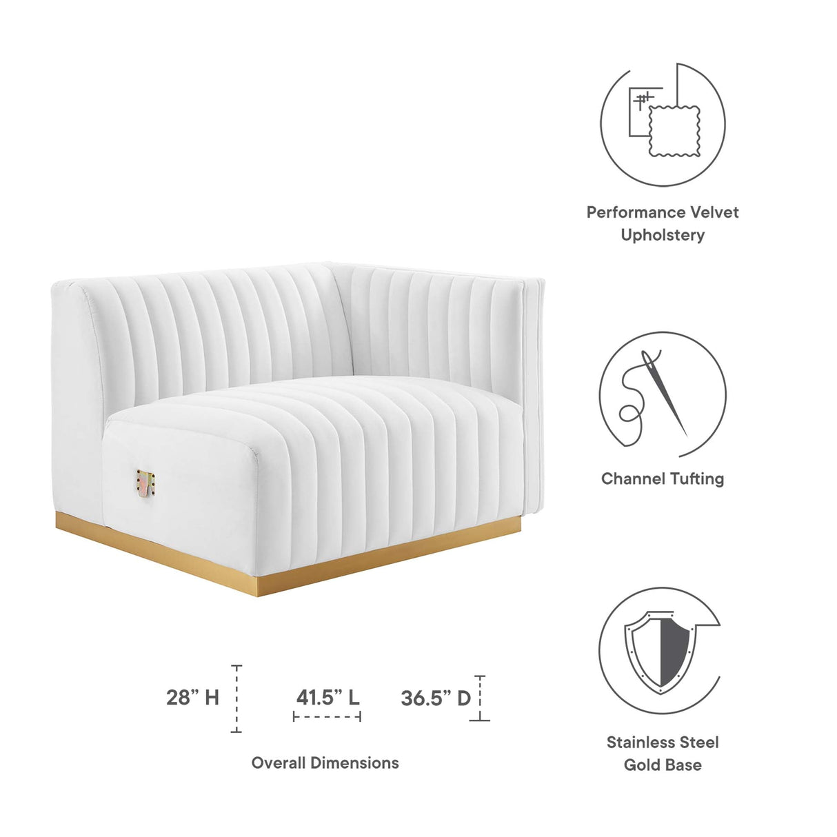 Conjure Channel Tufted Performance Velvet Right-Arm Chair - Modern Glam & Stain-Resistant Modular Seating