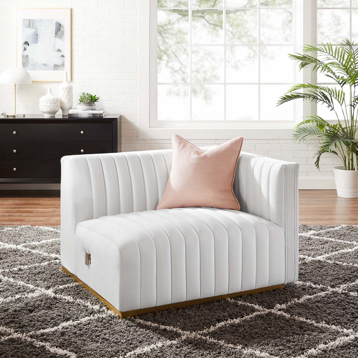 Conjure Channel Tufted Performance Velvet Right-Arm Chair - Modern Glam & Stain-Resistant Modular Seating