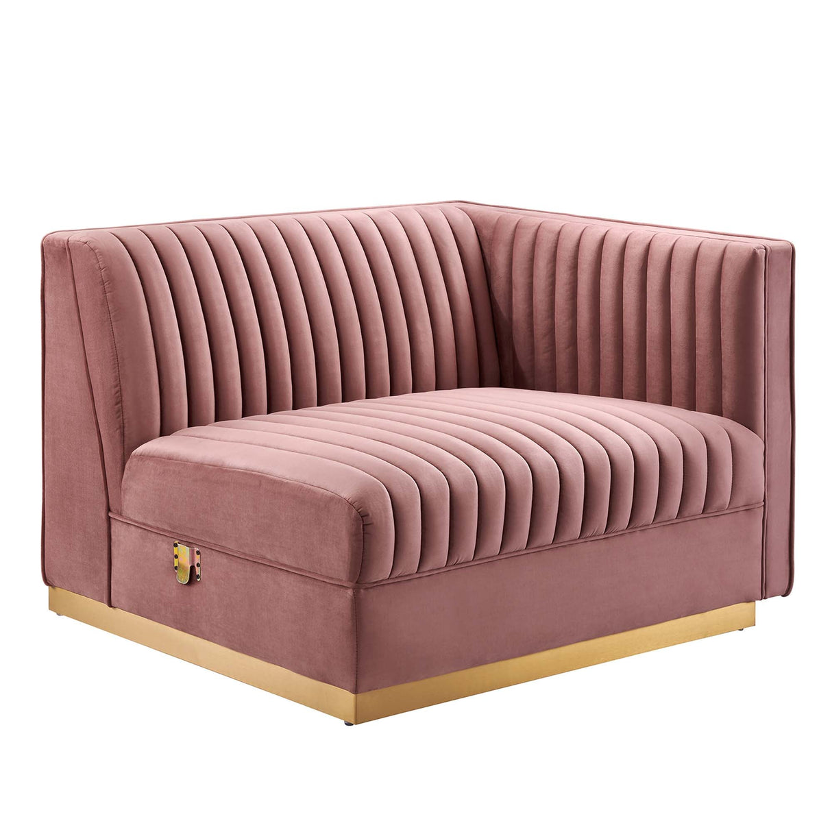 Sanguine Channel Tufted Performance Velvet Modular Sectional Sofa Right-Arm Chair - Retro Modern Glamour & Stain-Resistant Modular Seating