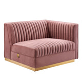 Sanguine Channel Tufted Performance Velvet Modular Sectional Sofa Right-Arm Chair - Retro Modern Glamour & Stain-Resistant Modular Seating