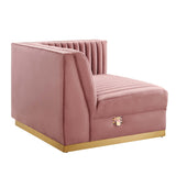 Sanguine Channel Tufted Performance Velvet Modular Sectional Sofa Right-Arm Chair - Retro Modern Glamour & Stain-Resistant Modular Seating