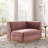 Sanguine Channel Tufted Performance Velvet Modular Sectional Sofa Right-Arm Chair - Retro Modern Glamour & Stain-Resistant Modular Seating
