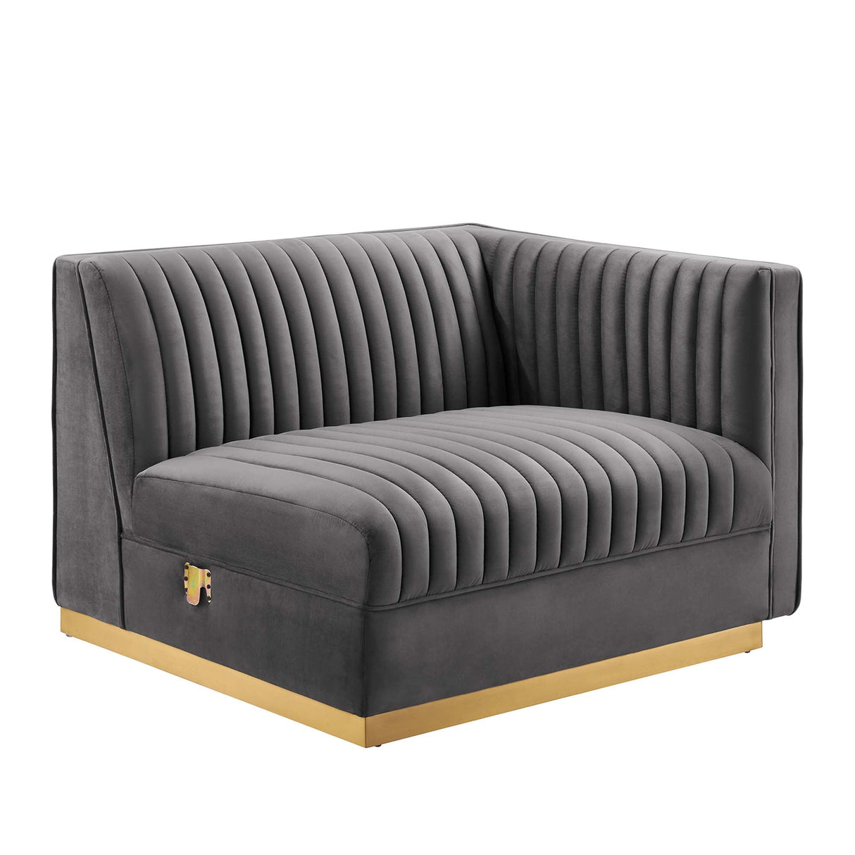 Sanguine Channel Tufted Performance Velvet Modular Sectional Sofa Right-Arm Chair - Retro Modern Glamour & Stain-Resistant Modular Seating