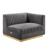 Sanguine Channel Tufted Performance Velvet Modular Sectional Sofa Right-Arm Chair - Retro Modern Glamour & Stain-Resistant Modular Seating
