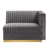 Sanguine Channel Tufted Performance Velvet Modular Sectional Sofa Right-Arm Chair - Retro Modern Glamour & Stain-Resistant Modular Seating