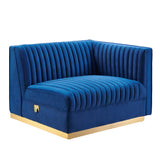 Sanguine Channel Tufted Performance Velvet Modular Sectional Sofa Right-Arm Chair - Retro Modern Glamour & Stain-Resistant Modular Seating