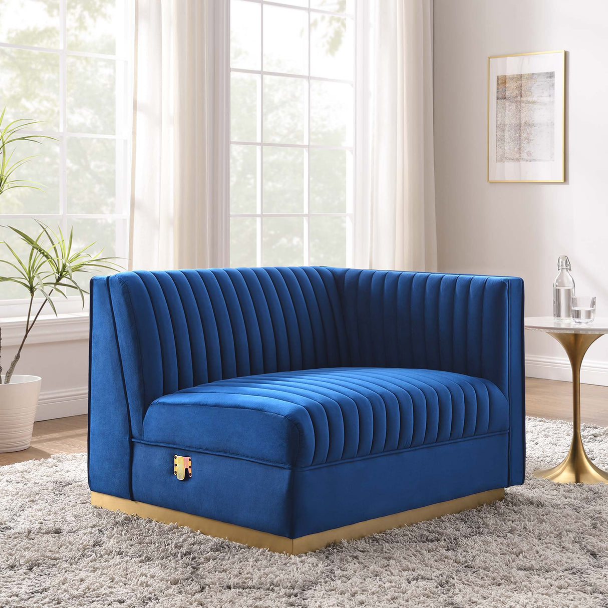 Sanguine Channel Tufted Performance Velvet Modular Sectional Sofa Right-Arm Chair - Retro Modern Glamour & Stain-Resistant Modular Seating